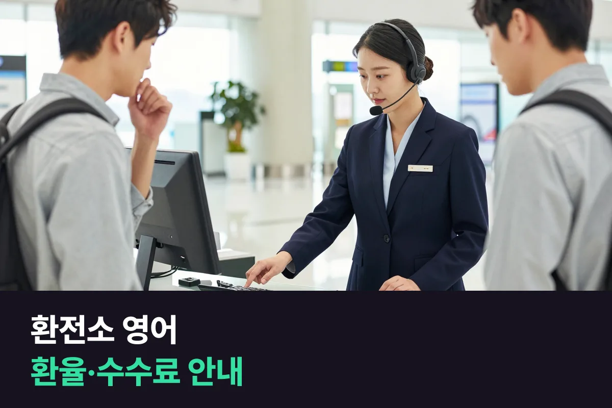 공항 환전소 직원은 외국인 여행객에게 환율과 수수료를 영어로 어떻게 설명할까요?