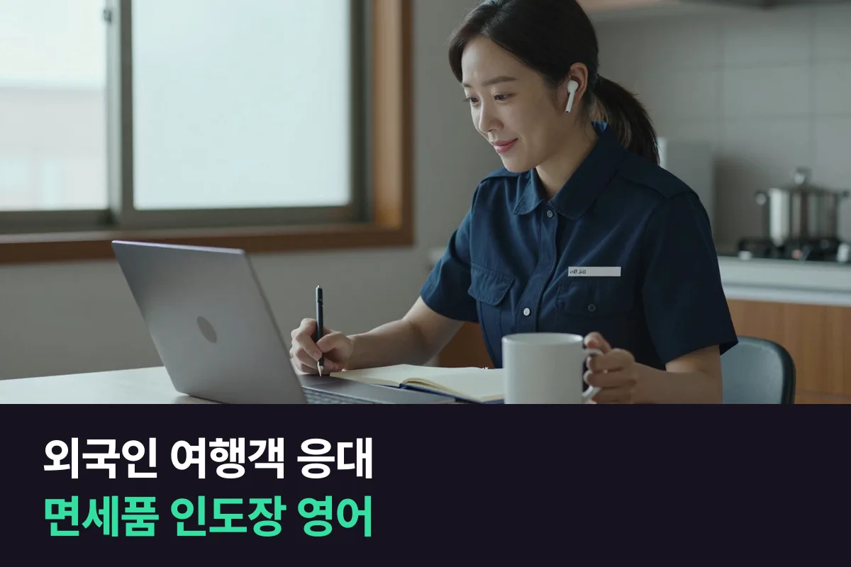 외국인 여행객에게 면세품을 내주는 공항 인도장 직원의 확인·안내 영어