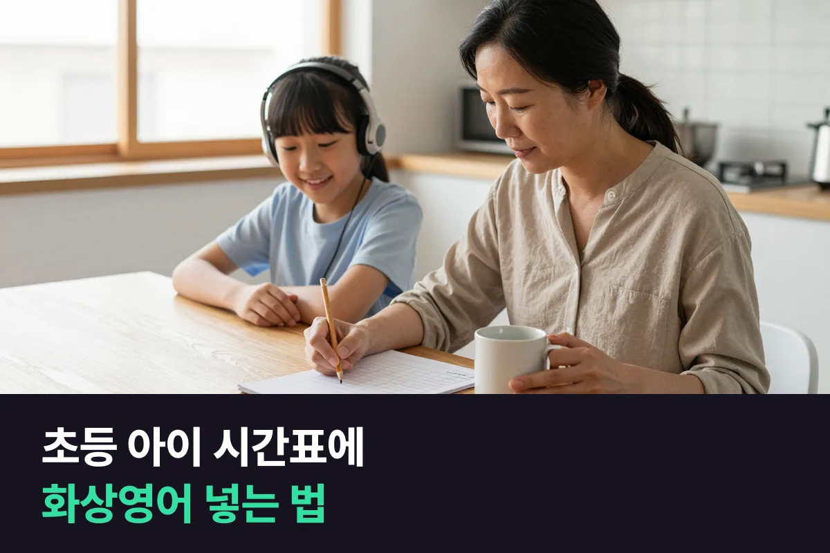 학원 다니는 초등 아이의 주간 시간표에 엔구 화상영어와 고정 강사 1:1 화상영어를 넣어 보면