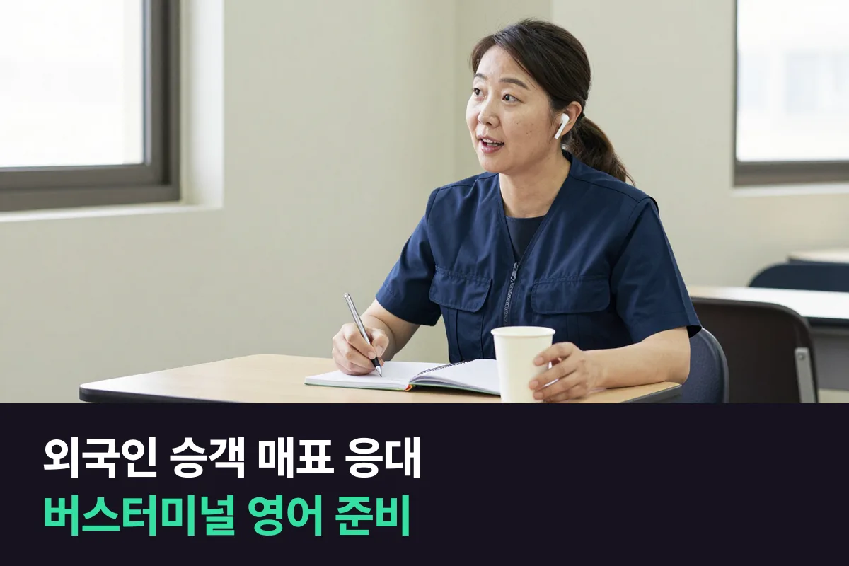 외국인 승객에게 표를 팔고 승차장을 알려 주는 고속버스 터미널 직원의 영어 준비
