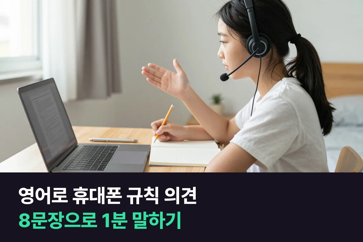 중학생이 학교 휴대폰 사용 규칙에 대한 생각을 영어로 1분 동안 말하는 예문