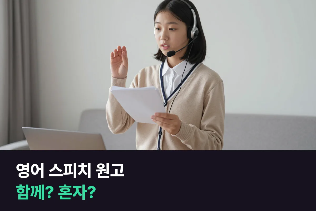 영어 스피치 대회에 나가는 중학생, 원고를 강사와 함께 쓸까 혼자 쓰고 첨삭만 받을까